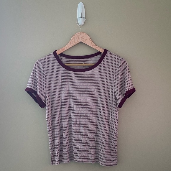 Women’s American Eagle Outfitters Red Striped Crew Neck Short Sleeve Top Size L - Picture 1 of 5